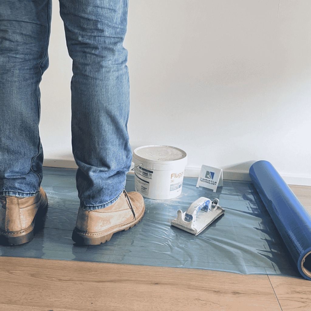 Standard clear floor protection film for wood floor and tile surfaces 