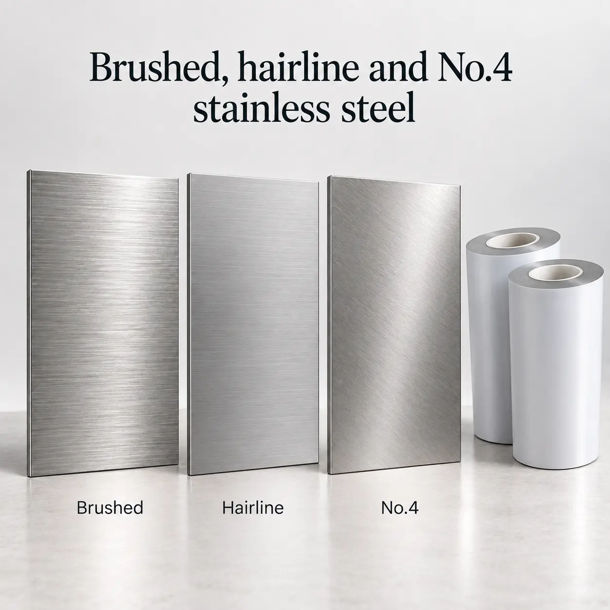 Brushed, hairline and No.4 stainless steel use protective film