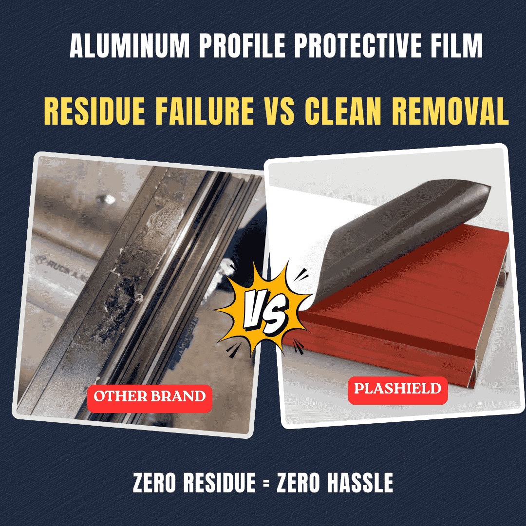 aluminum profile protective film residue failure vs clean removal comparison