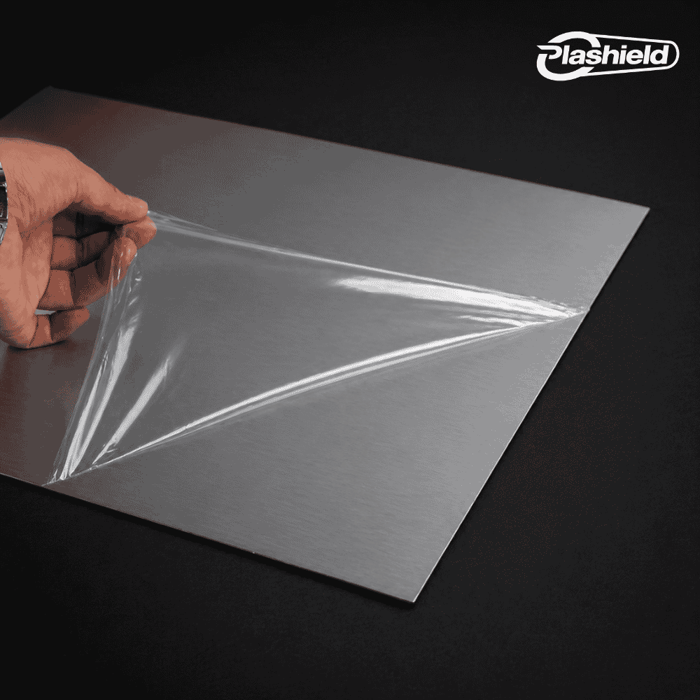 Clean residue-free removal of PE protective film from 8K mirror stainless steel surface