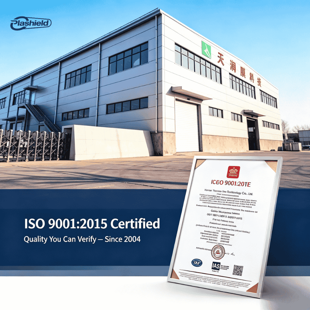 Plashield ISO 9001 certified PE protective film factory — unified quality system across 9 product lines