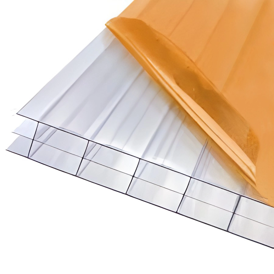 Brown protective film protecting a textured acrylic sheet surface